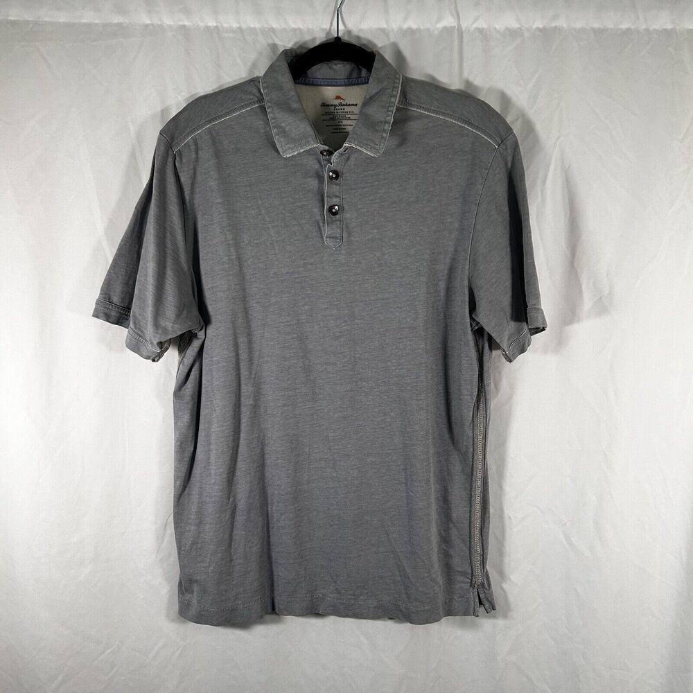 Tommy Bahama Polo Shirt Men's Medium Grey Short Sleeve 1/4 Button Cotton